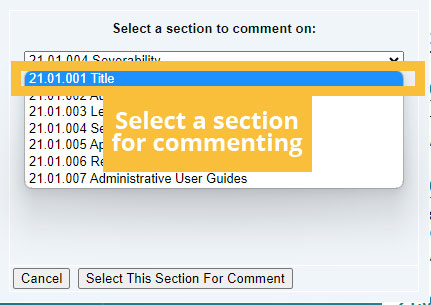 Instructional Image showing how to select a section for commenting
