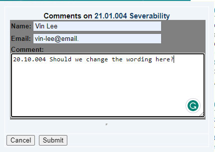 Instructional Image showing filled out comment box
